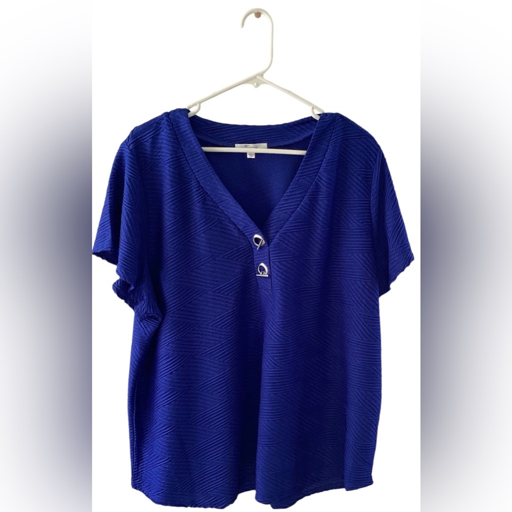 89th & Madison Short Sleeve Blouse Blue Size 2X
